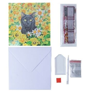 Chat parmi les fleurs Carte d'art en cristal 18x18cm 4