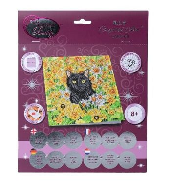 Chat parmi les fleurs Carte d'art en cristal 18x18cm 5