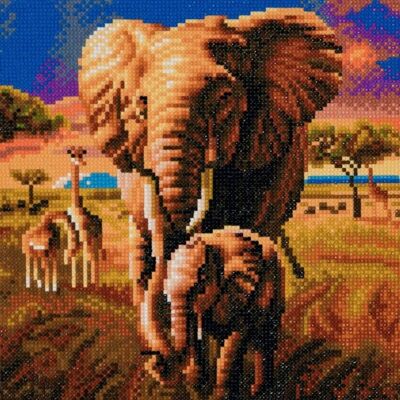 Éléphant de la savane, kit d'art en cristal 30x30cm