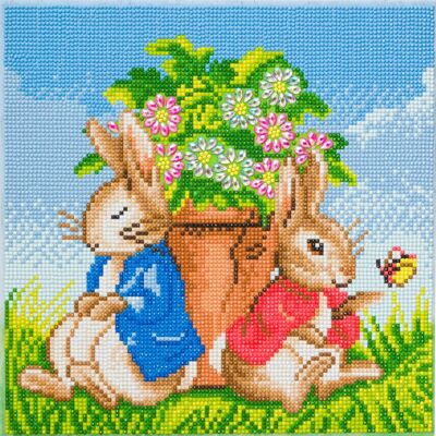 Peter and Flopsy Flower Pot 30x30m Crystal Art Canvas Kit
