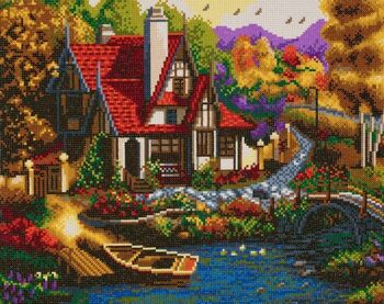 Riverside Cottage, kit d'art en cristal 40x50cm 1