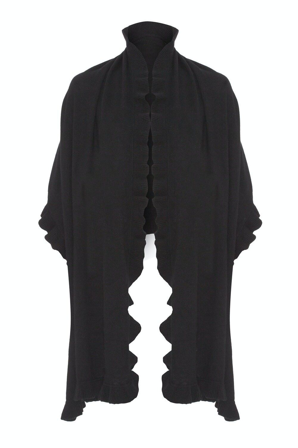 Coprispalle 100% cashmere con volant, nero