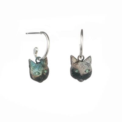 Cat Head Earrings On Mini Hoops