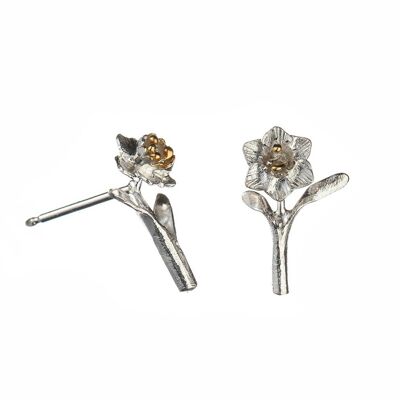 Handmade Sterling Silver Daffodil Stud Earrings
