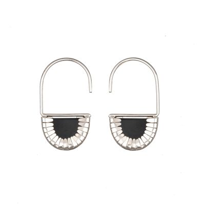 Deco Petal Hook Earrings Handmade In Sterling Silver With Black Onyx And Carnelian