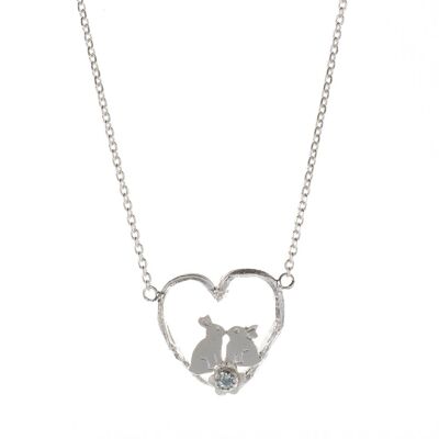 Kissing Bunnies Heart Necklace