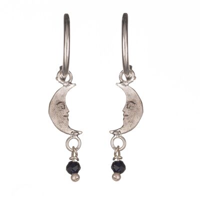 Sterling Silver Handmade Moon Hoop Earrings With Goldstone Bead