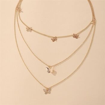 Collier Trois Couches Pendentif Papillon 3