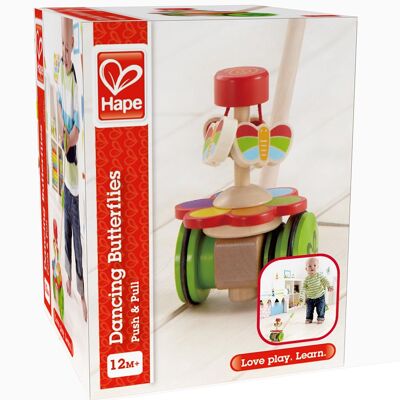 Hape - Wooden Toy - Push Toy - Dancing Butterflies Push Along