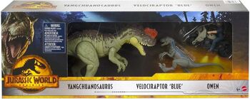 Jurassic World-Le Monde d’après Coffret 3 Figurines avec Owen Grady, Dinosaures Yangchuanosaurus et Blue, avec code ADN scannable - HLP79 1