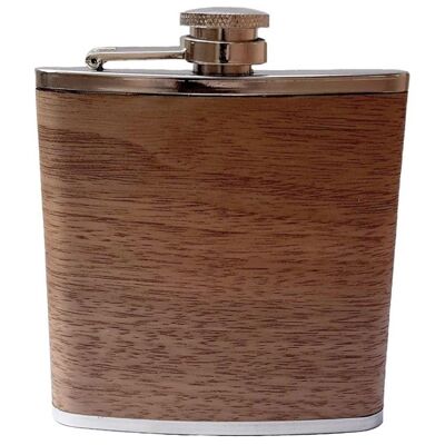Hip flask made of stainless steel with real wood casing