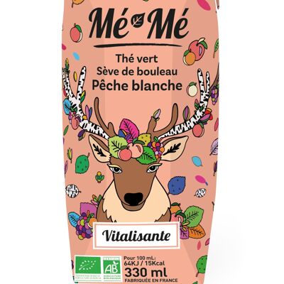 Mé-Mé Vitalisante Eistee - Grüner Matcha-Tee, Pfirsich & Birkensaft 33cl - Bio - Französisch - Ohne raffinierten Zucker