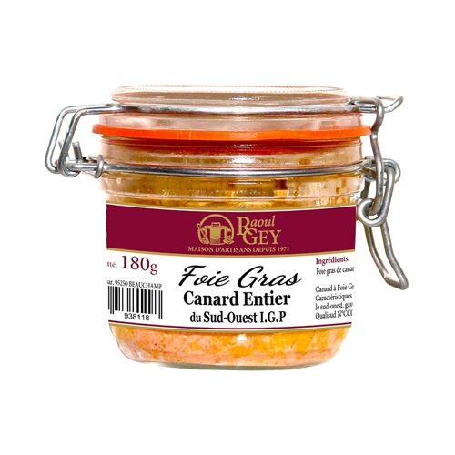 Bocal Foie Gras Canard Entier - Igp Sud Ouest - Raoul Gey - 180g