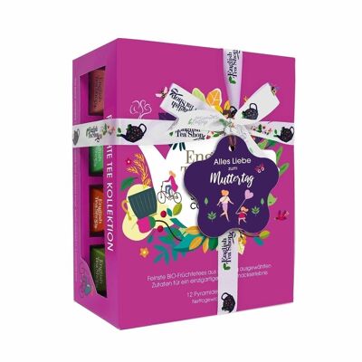 English Tea Shop - Cadeau thé avec nœud "Collection Super Fruit Tea", BIO, 12 sachets pyramidaux avec étiquette Fête des Mères