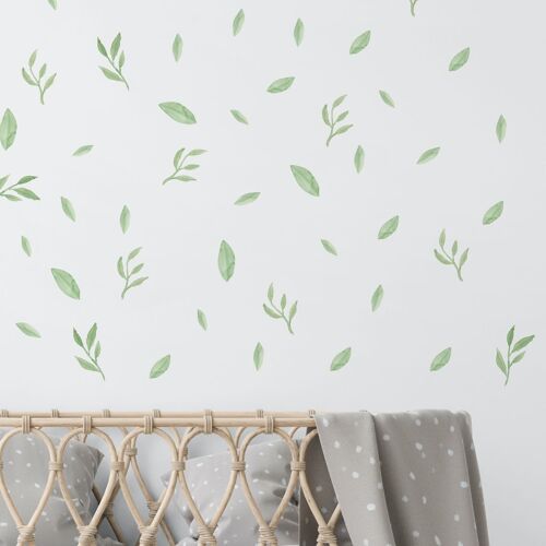 Green Watercolor Leaves Wall Stickers