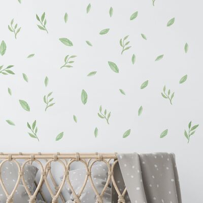 Adesivi murali foglie acquerello verde