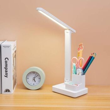 Lampe de bureau LED, chargement USB, porte-stylo, pliable, support pour téléphone portable, batterie rechargeable 1200mah 3