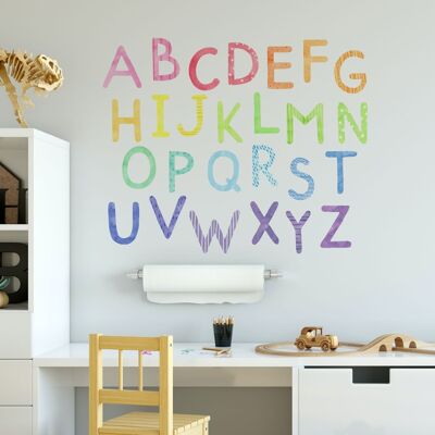 Adesivi murali arcobaleno acquerello ABC. Lettere maiuscole