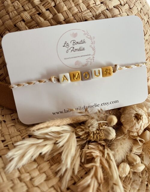 Bracelet cordon tressé blanc/or tendance - Femme - Personnalisation - Cadeau