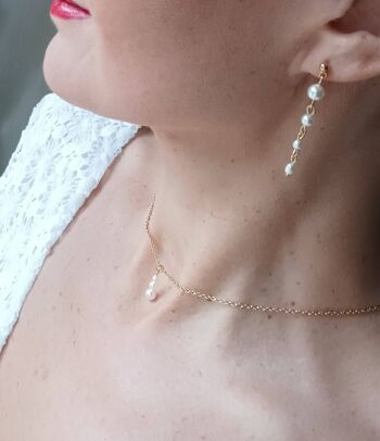 SASHA- Perles d'oreilles pendantes nacrées blanches- bijou mariage, bohème et chic. 2