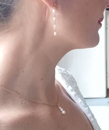 SASHA- Perles d'oreilles pendantes nacrées blanches- bijou mariage, bohème et chic. 3