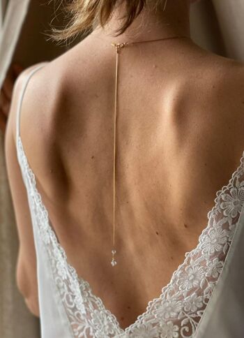 Bijou de dos mariage- collier robe dos ouvert, chaîne serpentine en laiton doré et ses perles en cristal de Swarovski- robe dos en v. 4