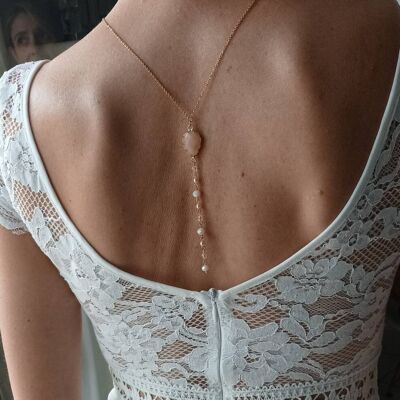 Collana da sposa con goccia rosa cipria - gioiello senza schienale da matrimonio bohémien.