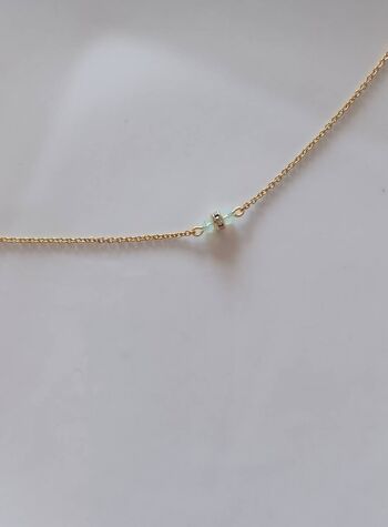 Collier de dos mariage- chaîne perlée vert céladon- collier de dos nu mariée bohème. 6