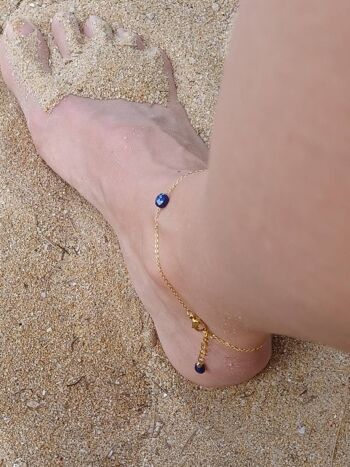 Chaîne de cheville dorée- bracelet de cheville à pierres Lapis-lazuli- pierres bleues- bracelet fin et minimaliste. 1