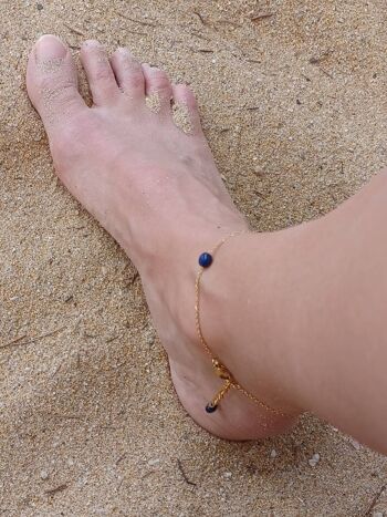 Chaîne de cheville dorée- bracelet de cheville à pierres Lapis-lazuli- pierres bleues- bracelet fin et minimaliste. 6