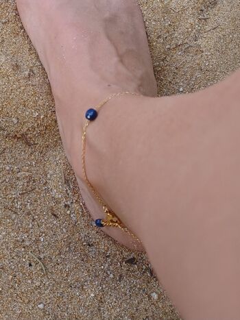 Chaîne de cheville dorée- bracelet de cheville à pierres Lapis-lazuli- pierres bleues- bracelet fin et minimaliste. 5