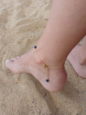 Chaîne de cheville dorée- bracelet de cheville à pierres Lapis-lazuli- pierres bleues- bracelet fin et minimaliste. 7