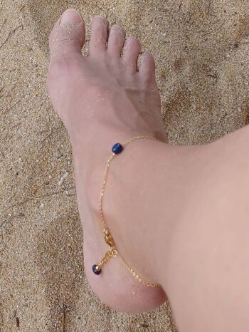Chaîne de cheville dorée- bracelet de cheville à pierres Lapis-lazuli- pierres bleues- bracelet fin et minimaliste. 3
