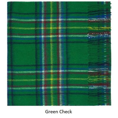 100% Cashmere Tartan Scarf, Green Check