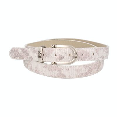 Belt ladies leather Lamina narrow white silver