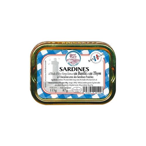 Sardines A L'Huile D'Olive Et Basilic Thym - Raoul Gey - 115g