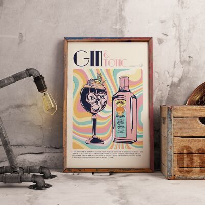 VINTAGE GIN TONIC COCKTAIL ILLUSTRATION POSTER