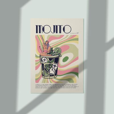 CARTEL DE ILUSTRACIÓN DE CÓCTEL DE MOJITO VINTAGE