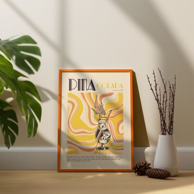 VINTAGE PINA COLADA COCKTAIL ILLUSTRAZIONE POSTER