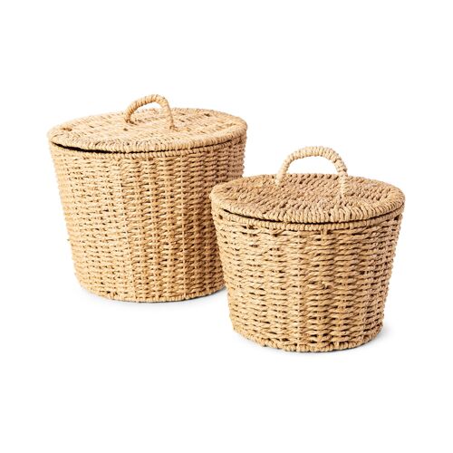 Lot de 2 paniers beige avec couvercle, S/L , RAN11214