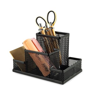 Desk organizer, 4 compartments, Black, RAN11565