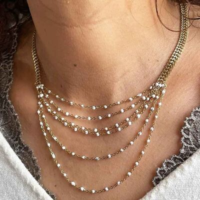 Collana di perle smaltate e acciaio dorato