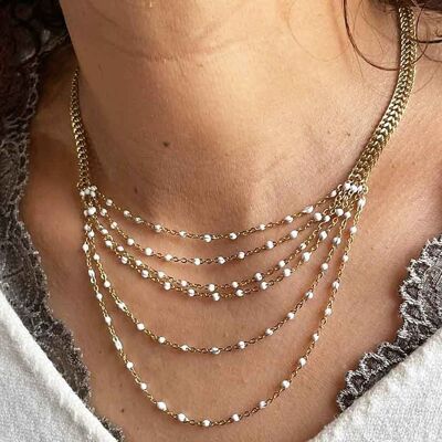 Halskette aus emaillierten Perlen und vergoldetem Stahl