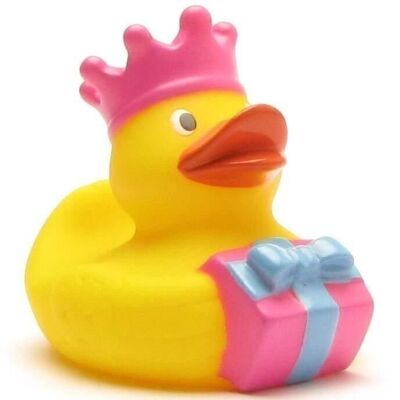 Pato de goma - rey de cumpleaños con corona rosa pato de goma