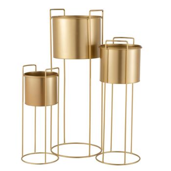 SET DE 3 CACHEPOT SUR PIED METAL NOIR 1