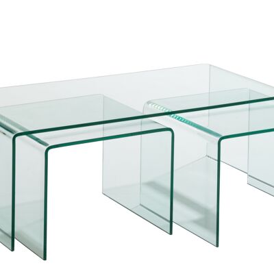 SET OF 3 TRANSPARENT GLASS COFFEE TABLES