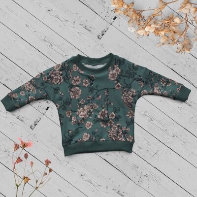 Locker geschnittenes Baby-Sweatshirt - Cherry Blossom blau-grün blau-grüne Kirschblüten