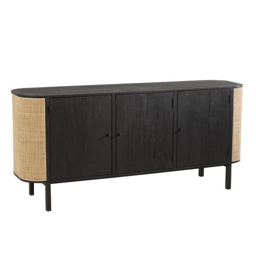 BUFFET 3 PORTES MOLLY BOIS EXOTIQUE/ROTIN NOIR