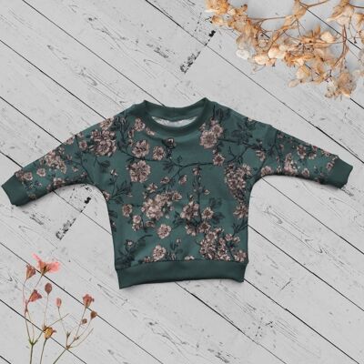 Sweat évolutif ample Enfant - Fleurs de cerisiser bleu vert