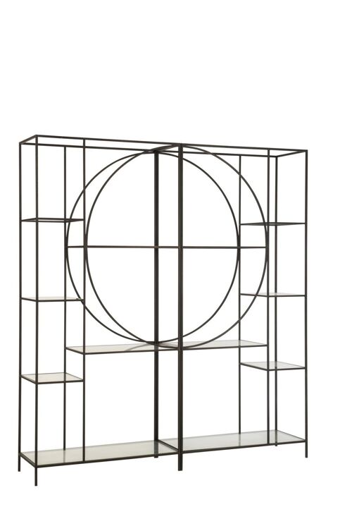 ETAGERE 2 PARTIES CERCLE METAL/VERRE NOIR